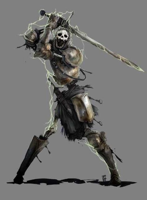 Dungeons & Dragons Monsters: The Undead II (inspirational) - Imgur Skeleton Rpg, Lightning Skeleton, Monsters Rpg, Undead Warrior, Skeleton Warrior, Heroic Fantasy, Pathfinder Rpg, 다크 판타지, Monster Concept Art