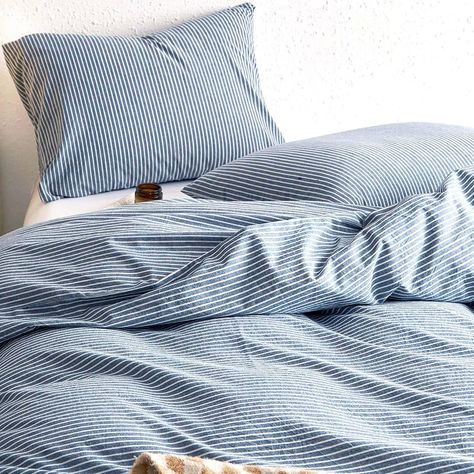 Wake In Cloud - Navy Striped Duvet Cover Set, 100% Washed Cotton Bedding, White Stripes Ticking Pattern on Navy Blue (3pcs, Twin Size) : Amazon.ca: Home California King Duvet Cover, Striped Duvet, King Duvet Cover Sets, Striped Duvet Covers, Full Duvet Cover, Cotton Bedding Sets, King Bedding Sets, Cotton Texture, Ticking Stripe