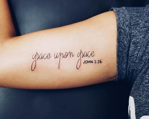 scripture-tattoos-31 Christian Tattoos For Women, Tattoos For Women On Thigh, Grace Tattoo, Scripture Tattoos, Grace Tattoos, 16 Tattoo, Bible Verse Tattoos, Verse Tattoos, Grace Upon Grace