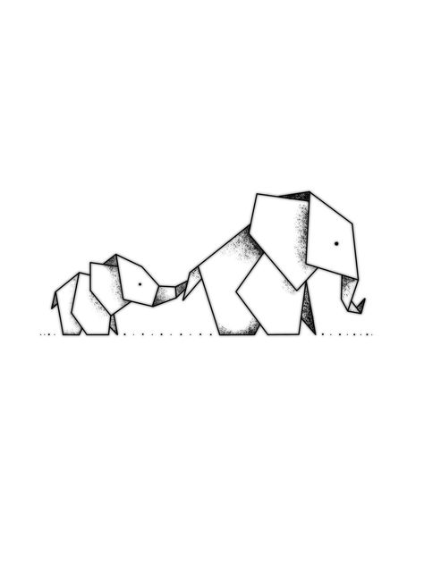 Elephant Family Drawing, Geometric Elephant Tattoo, Tattoos For Siblings, Elephant Doodle, Matching Tattoos For Siblings, Geometric Elephant, One Line Tattoo, Horoscope Tattoos, Small Pretty Tattoos