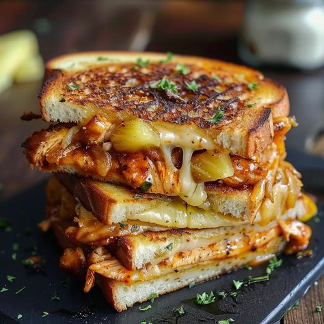 Grilled Chicken Entrees, Shredded Chicken Grilled Cheese, Bbq Grilled Cheese, Pineapple Grilled Cheese, Grilled Chicken Burgers, Meatloaf Burgers, Home Cooking Recipes, Chicken Pineapple, Bbq Chicken Sandwich