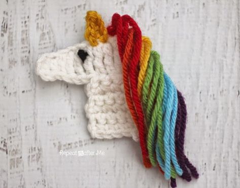 U is for Unicorn: Crochet Unicorn Applique - Repeat Crafter Me U Is For Unicorn, Appliques Au Crochet, Unicorn Applique, Marque-pages Au Crochet, Unicorn Crochet, Crochet Whale, Crochet Flats, Crochet Embellishments, Repeat Crafter Me