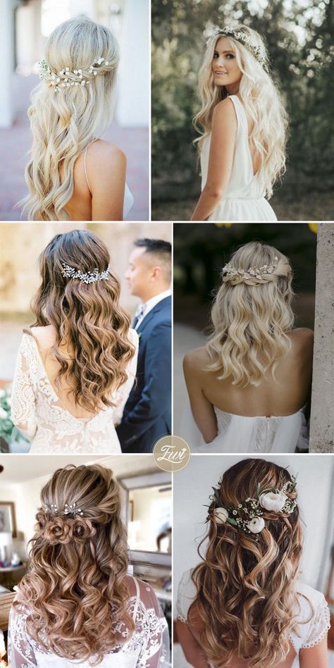 Wedding Hair Half, Wedding Hair Up, Hairstyles Homecoming, Flower Crown Hairstyle, Beach Wedding Hair, Long Hair Wedding Styles, Homecoming Hair Down, Wedding Hair Inspiration, Hair Flower