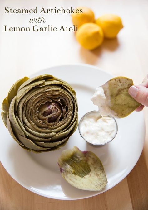 Artichoke Dipping Sauce, Steamed Artichoke, Steamed Artichokes, Dipping Sauce For Artichokes, Lemon Garlic Aioli, Steam Artichoke, Valentines Dinner, Lemon Aioli, Artichoke Recipes