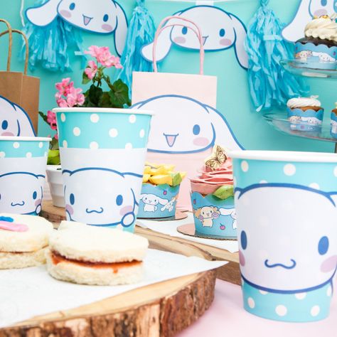 It's Cinnamoroll's birthday today! 🎂 Celebrate it by hosting a lovely tea party using the cutest Cinnamoroll prints from Sanrio! 🎈🍵 Kawaii Bday Party, Cinnamon Roll Sanrio Party Ideas, Cinnamon Roll Sanrio Birthday Party, About Cinnamoroll, 6th Birthday Party Ideas, Sanrio Bday, Cinnamoroll Birthday Party, Cinnamoroll Party, Sanrio Birthday