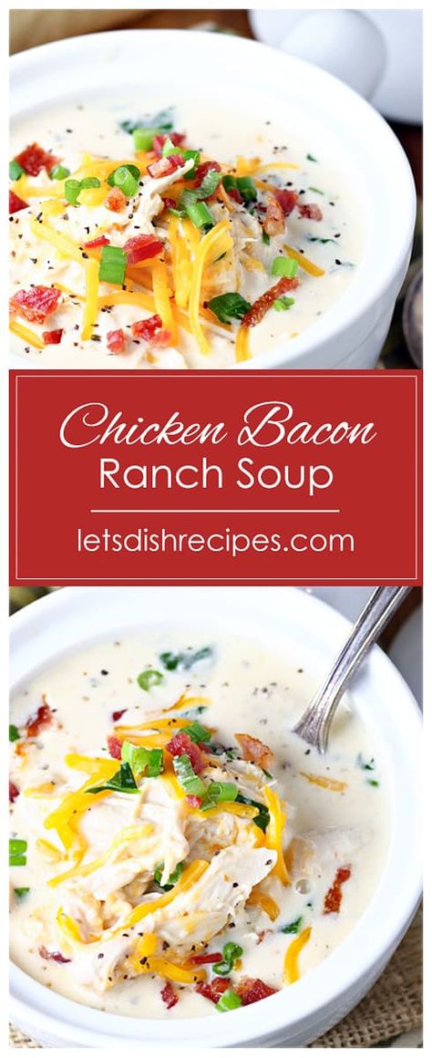 Crockpot Chicken Bacon Ranch Soup, Chicken Bacon Ranch Soup Crockpot, Chicken Bacon Ranch Potato Soup, Chicken Bacon Ranch Soup, Slow Cooker Chicken Bacon Ranch, Ranch Soup, Ranch Chicken Soup, Warming Soups, Chicken Cheddar