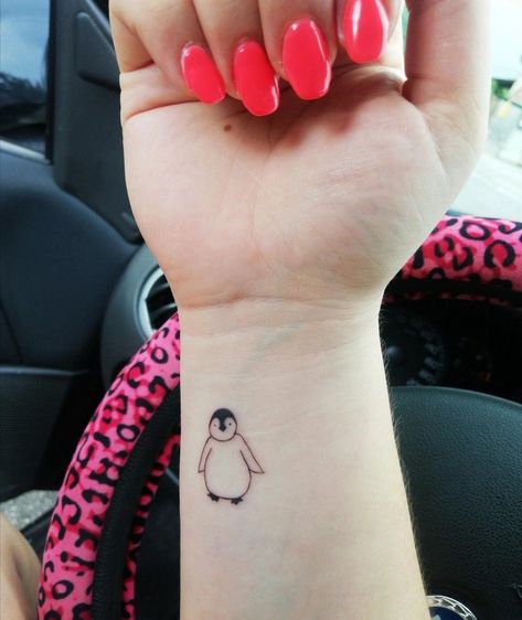 Little Penguin Tattoo, Small Penguin Tattoo Simple, Tiny Penguin Tattoo, Penguin Tattoo Couple, Small Penguin Tattoo, Simple Penguin Tattoo, Small Fine Line Tattoo, Penguin Tattoos, Really Bad Tattoos