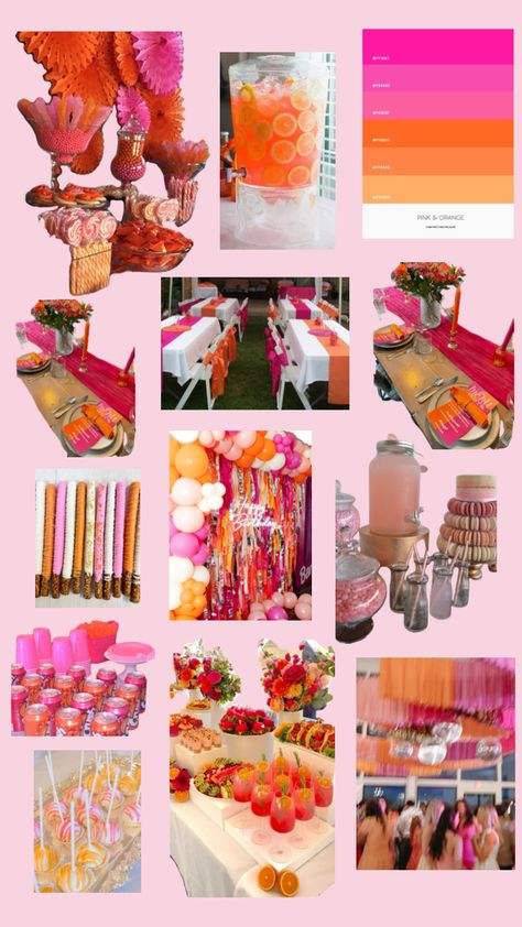 #sweet16 Orange Party Theme, Orange And Pink Wedding, Pink Sweet 16, Sunset Party, 21st Bday Ideas, Sweet 16 Themes, Orange Party, 21st Party, Grad Party Decorations