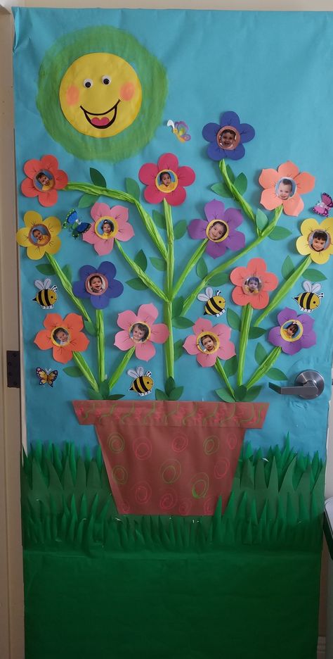 Spring Classroom Decorations Preschool, Infant Classroom Decoration Ideas Daycares, Garden Door Ideas Preschool, Spring Hallway Decorations School, Spring Door Preschool, Spring Classroom Door Ideas Preschool, April Door Ideas For Classroom, Spring Theme Door Decoration, Garden Theme Door Decoration