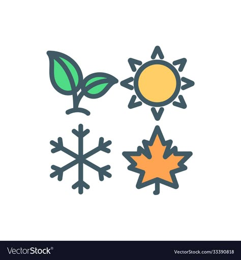 Four Seasons Logo Design, 4 Season Illustration, 4 Seasons Tattoo, Seasons Illustration, Small Colorful Tattoos, Season Art, Winter Drawings, Weather Icons, Weather Seasons