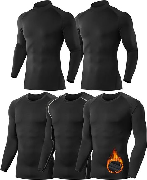 85% Polyester, 15% Spandex
Pull On closure
85% Polyester, 15% Spandex; DON'T Bleach! DON'T Iron!
[5 Pack Men's Thermal Underwear] Name brand quality with unbeatable price, TELALEO mens long sleeve thermal baselayer get great performance on locking heat and keep warm.
[Fleece Lined Material] These thermal sports undershirt use fleece lined stretch fabrics, keep you warm in cold weather winter days
[Quick Dry] Moisture wicking tech fabric evaporates moisture fast, offers comfortable dry wear...... Cold Weather Gear, Mens Thermals, Fitness Design, Compression Shirt, 4 Way Stretch Fabric, Sports Brands, 2000s Fashion, Cross Training, Base Layer