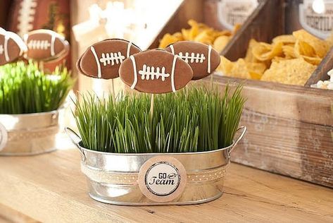 Vintage-Style Football Party | POPSUGAR Family Vintage Football Party, Friday Night Lights Quotes, Friday Night Lights Shirt, Football Viewing Party, Football Centerpieces, Football Party Invitations, Football Banquet, Football Cupcakes, Football Snacks