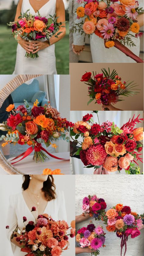 Fall Wedding Vibrant Colors, Vivid Fall Wedding, Mexican Flower Arrangements, Bright Fall Wedding Colors, Orange Red Wedding, Sunset Themed Wedding, Bright Fall Wedding, Yellow Wedding Colors, Teal Table