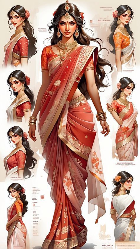 Hindu Clothing Women, Fantasy Indian Clothing, Indian Fantasy Art, Sari Illustration, Kurtis Traditional, Indian Oc, Indian Woman Watercolor, Poor To Rich, Hindu Clothing