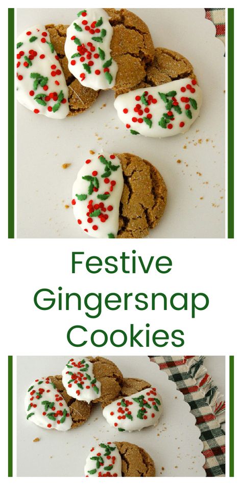 Festive Ginger Snap Cookies on www.cookingwithruthie.com are soft, chewy, and festive for the Holidays! Iced Gingersnap Cookies, Iced Ginger Snap Cookies, Christmas Ginger Snap Cookies, Ginger Snap Cookies With Icing, Frosted Ginger Cookies, Easy Ginger Snap Cookies, Soft Ginger Snap Cookies, Ginger Snaps Cookies, Ginger Snap Cookies Recipe