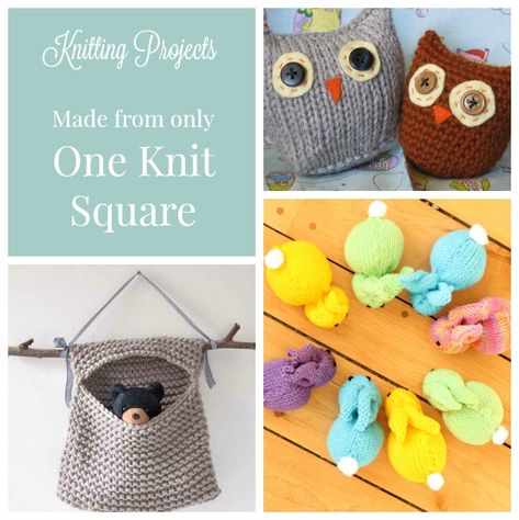 These are perfect beginner knitting projects. All of these knit projects are made from only one knit square. Quick Knitting Projects, Knitting Projects Free, Small Knitting Projects, Knitting Squares, Knitting Patterns Free Beginner, Beginner Knitting, Loom Knitting Projects, Easy Knitting Projects, Knit Projects