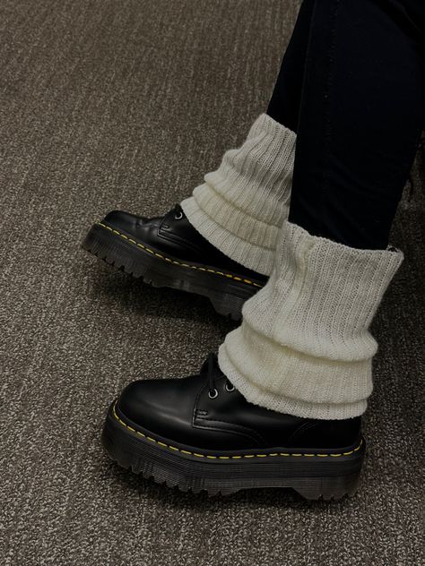 Low Doc Martens With Leg Warmers, Leg Warmers Doc Martens Boots, Loafer Boots Outfit, Mr Martens Boots Outfit, Docs Shoes Outfits, Leg Warmers Over Doc Martens, Doc Martins With Leg Warmers, Socks For Dr Martens, Doc Marten Leg Warmer