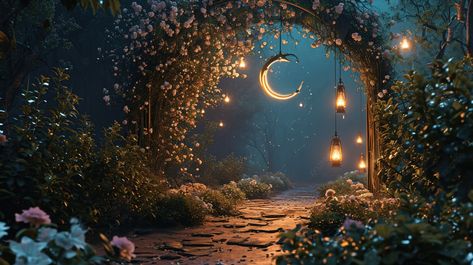 Background Trees Photography, Background Moon, Ramadan Moon, Moon 3d, Forest At Night, Moon Background, Islamic Lantern, Glowing Flowers, 3d Moon