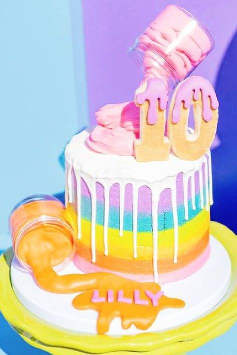 Slime Birthday Party Ideas, Slime Birthday Cake, Slime Theme, Slime Birthday Party, Colorful Slime, Slime Birthday, Snow White Birthday Party, 10 Birthday Cake, Sleepover Birthday Parties