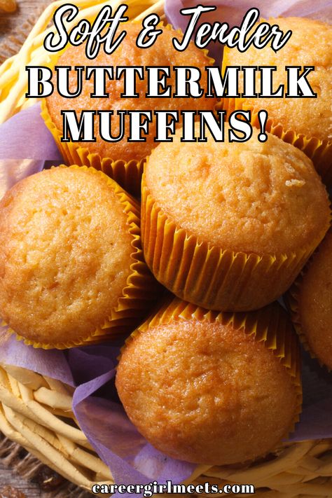 This easy buttermilk muffins recipe is so delicious and moist. You can add blueberries, chocolate chips, cinnamon, bananas, or oatmeal for variation. Or enjoy them plain with a slab of fruit jam and butter. The buttermilk ingredient makes baking these to perfection so easy because of its acidic nature that breaks down gluten in the batter, making these homemade muffins extra soft and tender. Enjoy!!

// buttermilk muffins // blueberry muffins // chocolate chip buttermilk muffins recipe // Easy Buttermilk Bread Recipes, Butter Muffins Recipe, Buttermilk Muffins Recipes, Buttermilk Muffin Recipes, Buttermilk Recipes Baking, What To Make With Buttermilk, Buttermilk Banana Muffins, Recipes With Buttermilk, Muffins Chocolate Chip