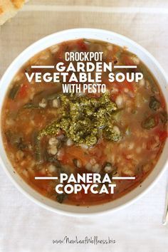 Vegetarian Garden, Soup With Pesto, Soup Panera, Crockpot Vegetarian, Pesto Soup, Panera Copycat, Garden Vegetable Soup, Vegetable Soup Healthy, Ideas For Garden