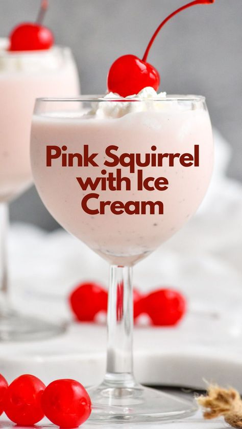 The Pink Squirrel with Ice Cream is a sweet and creamy drink typically made with crème de Noyaux, white crème de cacao, and vanilla ice cream. It has a light pink color and a smooth, velvety texture reminiscent of a milkshake. #PinkSquirrelwithIceCream Pink Squirrel Drink Ice Cream, Pink Squirrel Drink, Cream Cocktails, Ice Cream Drink, Ice Cream Cocktails, Pink Squirrel, Raspberry Ice Cream, Ice Cream Drinks, Ice Cream Floats