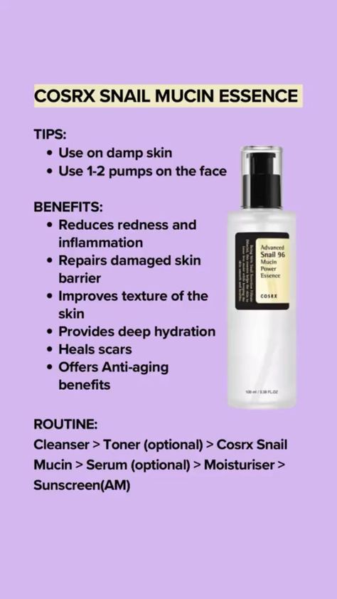 The Real Snail Essence: Formulated with 96.3% Snail Secretion Filtrate, this essence repairs and rejuvenates the skin from dryness and aging. It improves skin vitality by reducing dullness and soothing dehydrated skin. Snail Essence, Cosrx Snail Mucin, Cosrx Snail, Advanced Snail, Serum For Face, Snail Mucin, Serious Skin Care, Sephora Skin Care, Asian Skincare