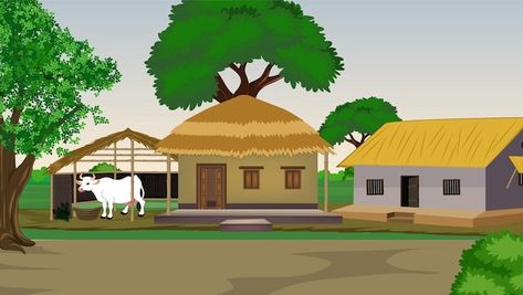 Vector illustration of indian house vect... | Premium Vector #Freepik #vector #traditional-house #poor-house #village-house #rural-house Animated House Background, Poor House Drawing, Village Vector, Mata Wallpaper, Quran Stories, Cartoon Village, Attack Movie, Village Scene Drawing, Village Background