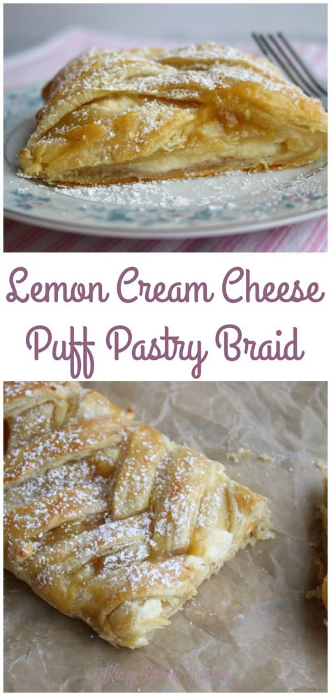 Lemon Cream Cheese Puff Pastry Braid is made with lemon curd and cream cheese for a sweet but tart lemony taste. A quick breakfast or dessert that's done in less than an hour, start-to-finish. Lemon Cream Cheese Puff Pastry, Puff Pastry Braid, Pastry Braid, Cream Cheese Puffs, Cream Cheese Puff Pastry, Puff Pastry Recipes Dessert, Pastries Recipes Dessert, Cheese Puff, Cheese Pastry