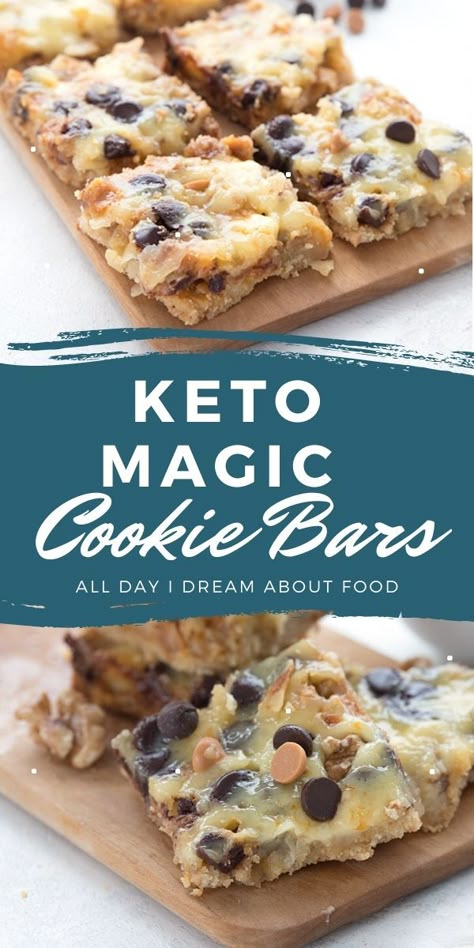 The ultimate Keto Magic Cookie Bars recipe. Made with sugar-free sweetened condensed milk, they are so ooey and gooey and only 3.1g net carbs! They taste just like the ones you remember from your childhood. Magic Cookie Bars Recipe, Keto Favorites, Magic Cookie Bars, Keto Bars, Keto Cookie Recipes, Keto Candy, Keto Treats, Low Carb Treats, Low Carb Cookies