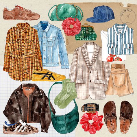 Good objects - Fall wardrobe Create Digital Product, Watercolor Pattern, Custom Illustration, Watercolor Artist, Fall Wardrobe, Watercolor Illustration, Digital Illustration, Art Inspo, Watercolor Art