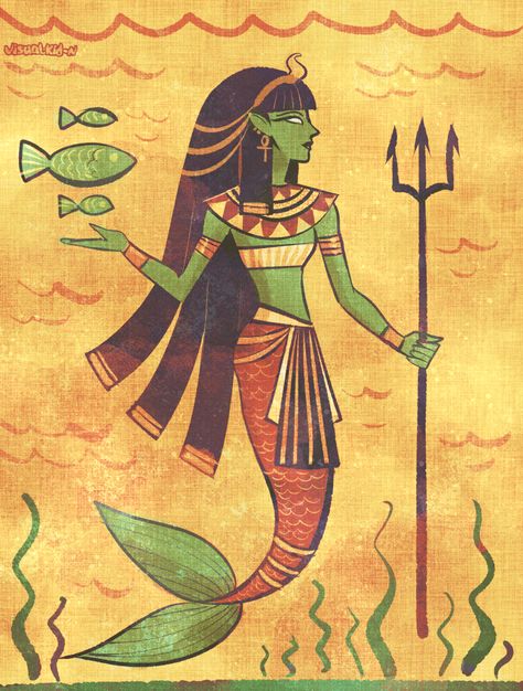 Ancient Egyptian mermaid || by visualkid-n on Tumblr Ancient Egyptian Art Drawing, Egyptian Mermaid, Egyptian Illustration, Egyptian Art Drawing, Mermay 2023, Ancient Egyptian Artwork, Egyptian Drawings, Starověký Egypt, Ancient Egyptian Deities