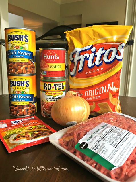 SLOW COOKER SMOTHERED FRITOS TACO BOWLS - Sweet Little Bluebird Instant Pot Camping Meals, Frito Bowl, Fritos Taco Bowls, Walking Tacos, Taco Bowls, Crowd Pleasing Recipes, Chop Suey, Crockpot Dishes, Crockpot Cooking