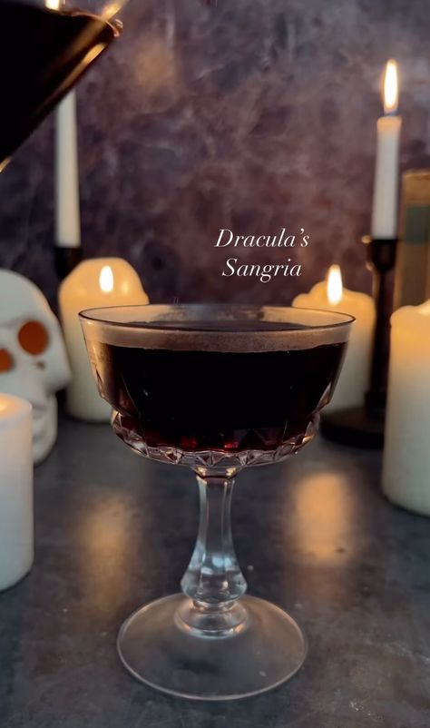 Dracula's Sangria — Join Jules Halloween Sangria, Dracula Aesthetic, Join Jules, Care Meals, Sliced Orange, Edible Cocktails, Vampire Dracula, Drink Garnishing, Brown Sugar Syrup