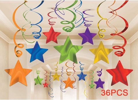 36 Birthday, Star Swirl, Rainbow Party Supplies, Hanging Stars, Birthday Party Theme Decorations, Winter Crafts For Kids, Rainbow Decorations, Rainbow Star, Ceiling Hanging