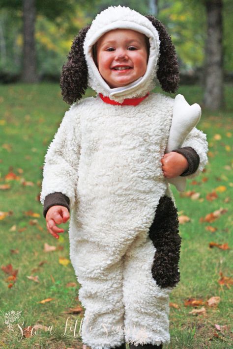 Animal Costume Tutorial and Free 2T Pattern - Sew a Little Seam Baby Raggedy Ann Costume, Toddler Dog Costume, Puppy Costume For Kids, Toddler Puppy Costume, Baby Dog Costume, Outfit Sewing Pattern, Dog Costumes For Kids, Puppy Halloween Costumes, Animal Costumes For Kids