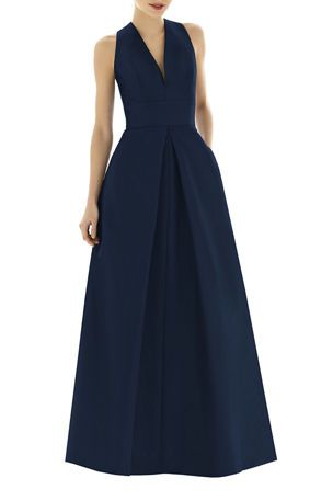 Inverted Pleat Dress, Bridesmaid Gown Chiffon, Best Designer Dresses, Pleat Dress, Alfred Sung, Evening Dress Floor Length, Designer Evening Gowns, Mob Dresses, A Line Gown