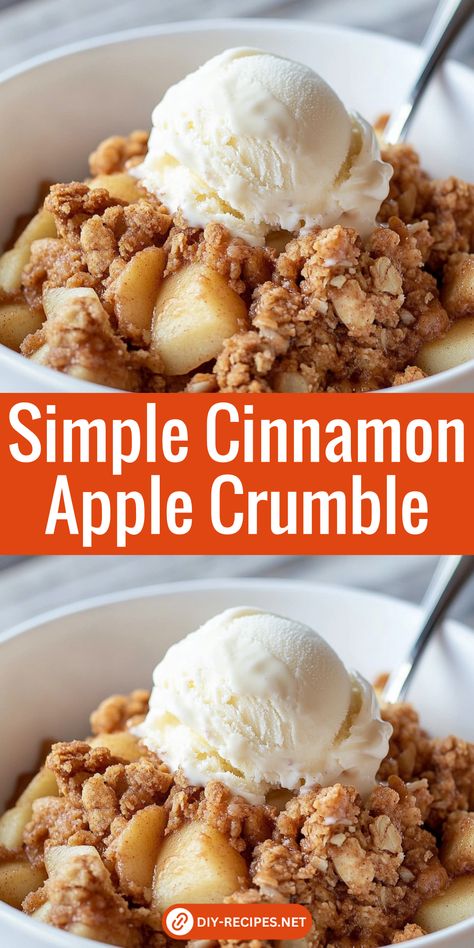 Enjoy a simple apple crumble made with cinnamon-spiced apples and a delicious crumbly oat topping. Ready in under an hour, it's the perfect fall dessert! Apple Cobbler With Oats, Cinnamon Crumble Topping Recipe, Fresh Apple Crumble, Apple Crumble For 2, Apple Oat Dessert, Apple Oat Crumble Healthy, Thanksgiving Desserts Apple Crisp, Fall Crumble Recipe, Baked Apple Crumble Recipe