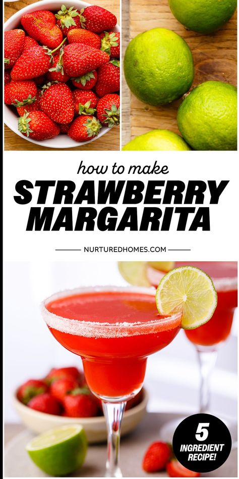 Making the best homemade strawberry margaritas is so, so easy (and can made into a mocktail with no extra work). Here's how. Strawberry Margarita Recipe Pitcher, Homemade Strawberry Margaritas, Easy Strawberry Margarita Recipe, Authentic Margarita Recipe, Easy Strawberry Margarita, Fresh Strawberry Margarita Recipe, Fresh Strawberry Margarita, Homemade Margarita Recipe, Strawberry Margaritas