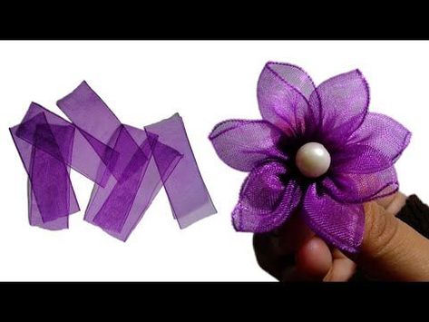 DIY Organza Flower | Easy Ribbon Flower | Amazing Ribbon Work - YouTube How To Make Flowers Out Of Ribbon Diy, Ribbon Flowers Diy Easy Hair Bows, Organza Ribbon Crafts, Diy Flowers From Ribbon, Wired Ribbon Flowers Diy, Diy Flowers With Ribbon, Making Flowers Out Of Ribbon, Flowers Made With Ribbon, Flower Made Of Ribbon