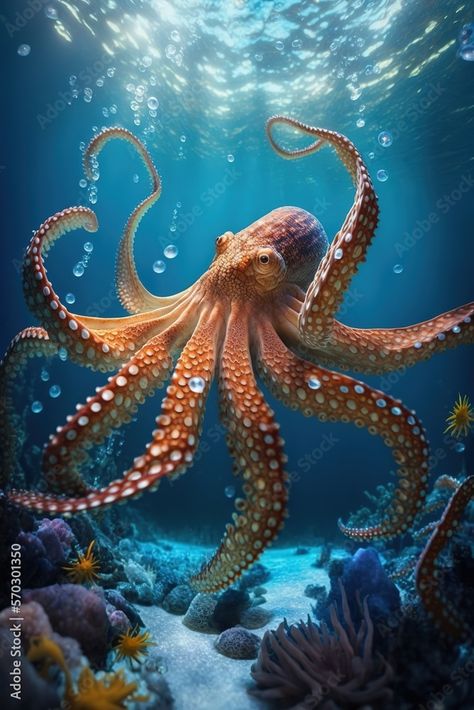 Octopus Photos National Geographic, Octopus Photography Underwater, Octopus Swimming, Octopus Photography, Coral Reef Photography, Octopus Photos, Octopus Pictures, Cool Sea Creatures, Octopus Images