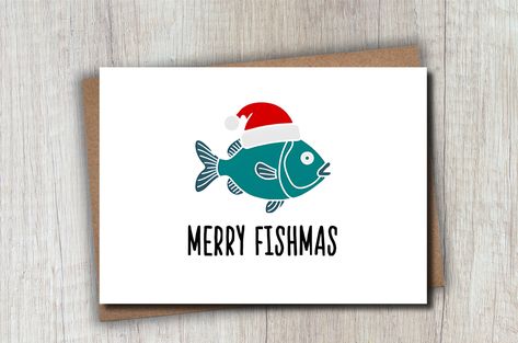 cute fishing themed christmas card | merry fishmas | blank greeting card by PacificNWCardCompany on Etsy Fishing Christmas Card, Merry Fishmas, Homemade Holiday Cards, Cute Christmas Cards, Fishing Christmas, Themed Christmas, Homemade Holiday, New Year Greeting Cards, Brown Kraft Paper