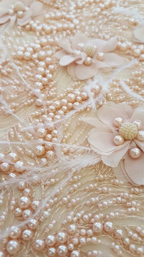 Couture Embellishment, Bordados Tambour, Pearl Wallpaper, Tambour Beading, Lace Background, Tambour Embroidery, Motifs Perler, Beaded Lace Fabric, Couture Embroidery