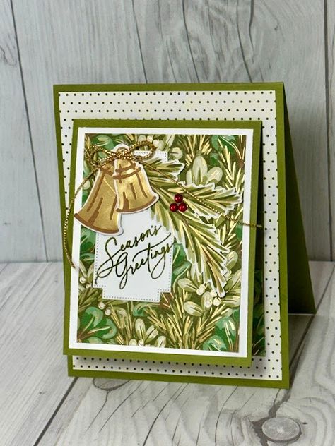 Card idea using the Season of Green & Gold Suite Collection from Stampin' Up! Su Season Of Green And Gold, Su Golden Greenery, Stampin Up Seasons Of Green And Gold, Season Of Green And Gold, Season Of Green And Gold Dsp, Stampin Up Season Of Green And Gold, Stampin Up Golden Greenery, Golden Greenery Stampin Up Cards, Iconic Christmas