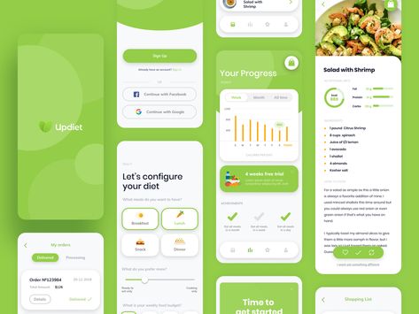 We have created a design of the mobile application, which will help user choose a diet based on his goal: Get fitter, Gain muscle or Lose weight. Each type of diet has its own nutrition plan. The user can order food for his diet through the application. We’re available for new projects! Drop us a line at hello@equal.design Diet App Design, Nutrition App Design, Food Tracker App, Company Aesthetic, การออกแบบ Ui Ux, Diet App, Nutrition App, Digital Product Design, Diet Sehat