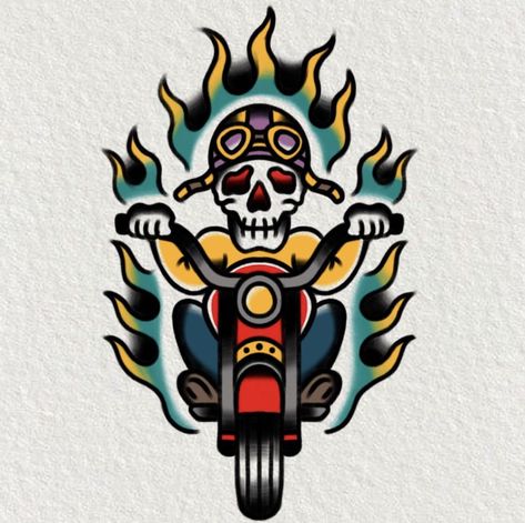 American Traditional Motorcycle, Motorcycle Tattoo Ideas Old School, Old School Biker Tattoo Designs, Traditional Tattoo Art Motorcycle, Motorcycle Flash Art, Rockabilly Tattoos, Traditional Tattoo Drawings, Helmet Drawing, Laser Signs