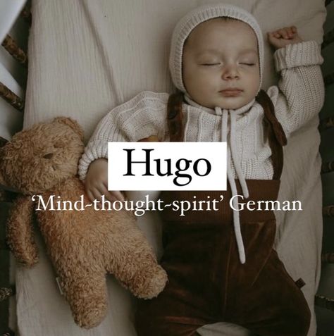 Baby boy name Hugo. Hugo Name Meaning, Names Meaning Hope, German Nicknames, Hugo Name, Griffin Name Meaning, Old Norse Names And Meanings, Norse Baby Names, Royal Names, German Names