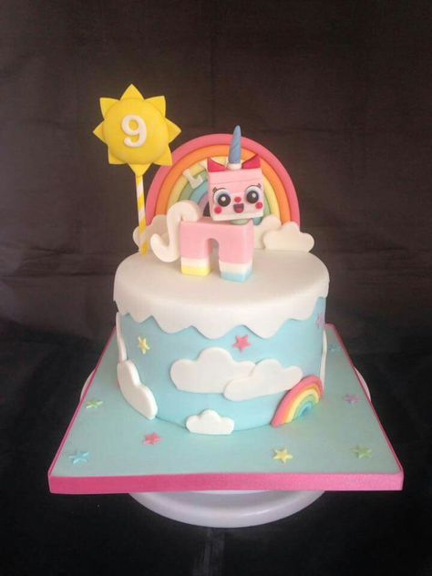 Unikitty cake Unikitty Cake, Lego Girls Birthday Party, Lego Friends Cake, Girls Lego Party, Lego Movie Birthday, Lego Movie Party, Baileys Cake, Lego Friends Birthday, Yummy Things To Bake