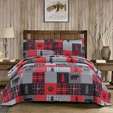 Country Bedspreads, King Quilt Bedding, King Size Quilt Sets, Lodge Bedding, Rustic Quilts, Plaid Bedding, King Quilt Sets, Cotton Quilt Set, Bear Quilts