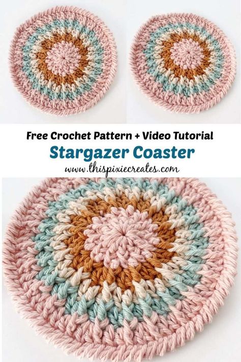 Granny Round Crochet Pattern, Crochet Spiral Coaster, Sun Coaster Crochet, Crochet Circle Coaster, Crochet Coasters And Holder Free Pattern, Crochet Round Coasters, Crochet Pattern Coaster, Crochet Circles Pattern Free, Circular Crochet Patterns